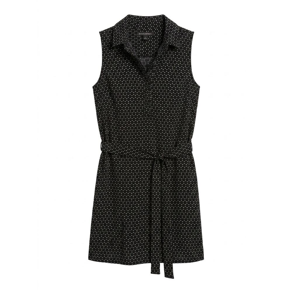 Banana Republic Geometric Print Sleeveless Belted Shirt Dress Black White 6